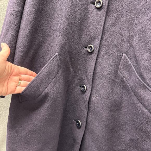 Vintage Alexon Overcoat Womens 12 Cashmere Wool Navy Blue Long Button Up Classic - Picture 6 of 9